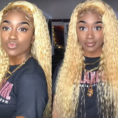 Hair Grade Remy Hair Italian Long Curly Transparent Lace Front 613 Blonde Human Hair Wigs