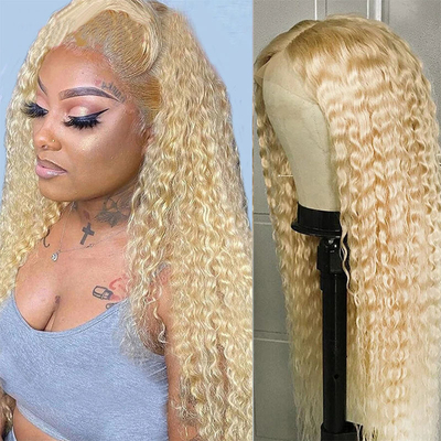 Hair Grade Remy Hair Italian Long Curly Transparent Lace Front 613 Blonde Human Hair Wigs