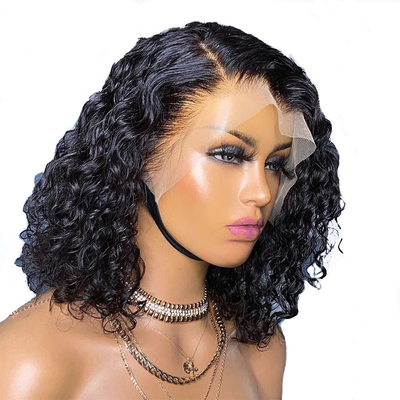 Light Brown Water Wave Bob Wig Raw Brazilian Virgin Human Hair Hd Full Lace Frontal Wig