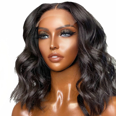 Short Length Light Brown Lace Front Human Hair Ocean Body Wave Bob Wig for Black Women