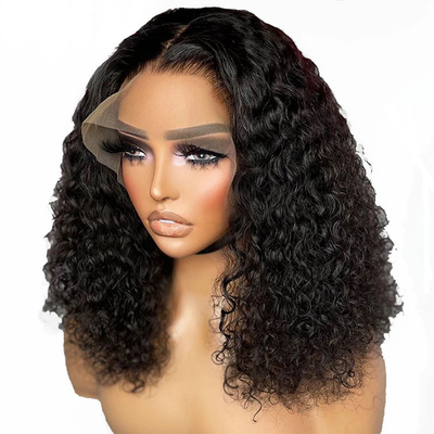 Short Length Light Brown Lace Front Human Hair Ocean Body Wave Bob Wig for Black Women