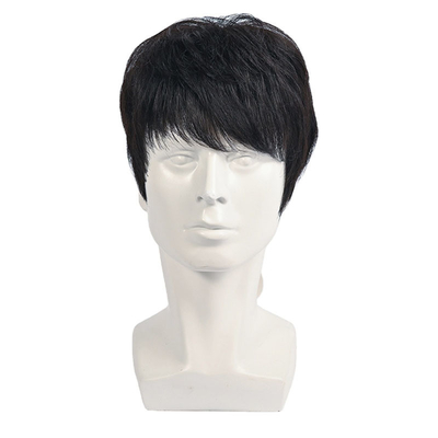 150% Density Natural Black Short Human Hair Wig for Men Layered Full Replacement Hair