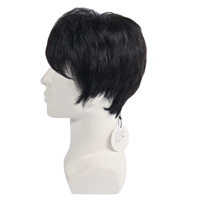 150% Density Natural Black Short Human Hair Wig for Men Layered Full Replacement Hair