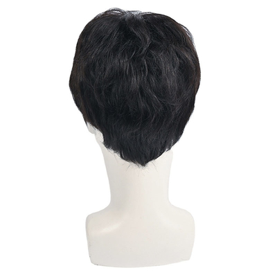 150% Density Natural Black Short Human Hair Wig for Men Layered Full Replacement Hair