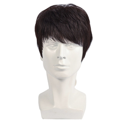 150% Density Natural Black Short Human Hair Wig for Men Layered Full Replacement Hair