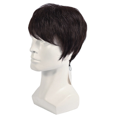 150% Density Natural Black Short Human Hair Wig for Men Layered Full Replacement Hair