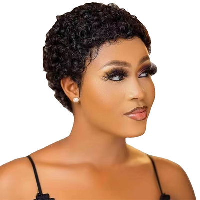 Machine Made Short Curly Human Hair Wig Afro Curly No Lace Closure Virgin Brazilian