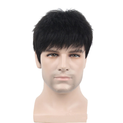 Custom Glueless Short Wigs Natural Brazilian Human Hair for Young Men at 250% Density