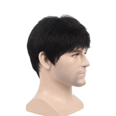 Custom Glueless Short Wigs Natural Brazilian Human Hair for Young Men at 250% Density