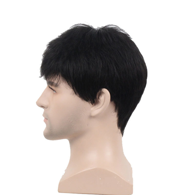 Custom Glueless Short Wigs Natural Brazilian Human Hair for Young Men at 250% Density