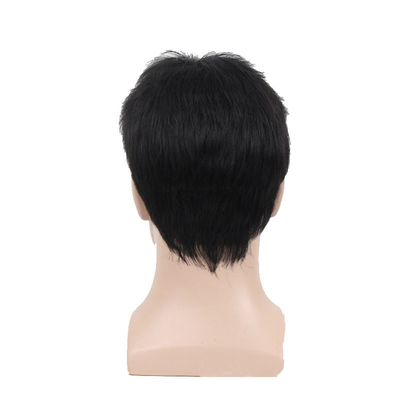 Custom Glueless Short Wigs Natural Brazilian Human Hair for Young Men at 250% Density