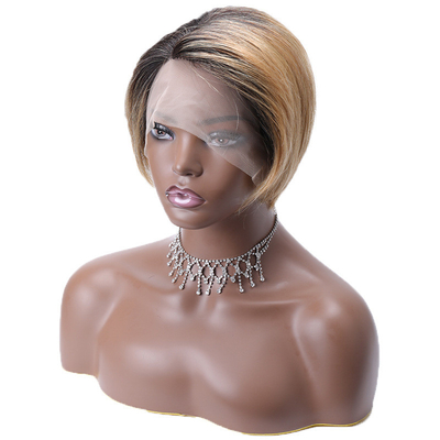 Long Vietnamese Raw Virgin HD 13x1 T Part Lace Front Pixie Cut Human Hair Wigs Ombre Brown