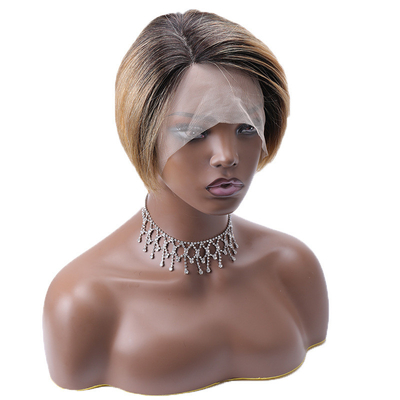 Long Vietnamese Raw Virgin HD 13x1 T Part Lace Front Pixie Cut Human Hair Wigs Ombre Brown