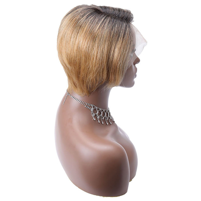 Long Vietnamese Raw Virgin HD 13x1 T Part Lace Front Pixie Cut Human Hair Wigs Ombre Brown