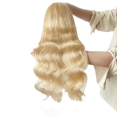 Light Brown Lace Color Virgin Blonde Highlighted Body Wave Curly Full Lace Front Wig 613 HD 13x6 for Women