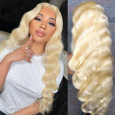 Light Brown Lace Color Virgin Blonde Highlighted Body Wave Curly Full Lace Front Wig 613 HD 13x6 for Women