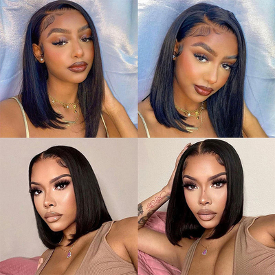Experience Luxury with 8inch Double Drawn Brazilian Straight Full Lace Front Bob Wigs