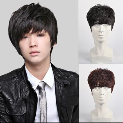 Soft and Shiny Brazilian Hair Short Cut Full Head Male Black Wigs with Natural Scalp