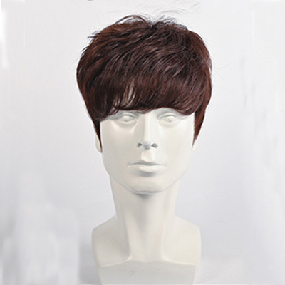 Soft and Shiny Brazilian Hair Short Cut Full Head Male Black Wigs with Natural Scalp