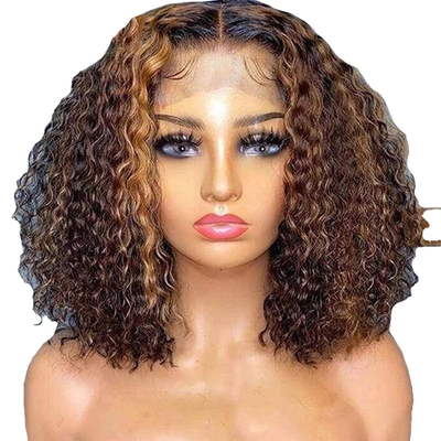 8inch HD Lace Front Peruvian Water Wave Short Blunt Cut Curly Bob Human Hair Wigs fo