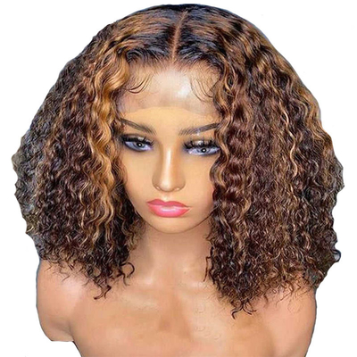 8inch HD Lace Front Peruvian Water Wave Short Blunt Cut Curly Bob Human Hair Wigs fo