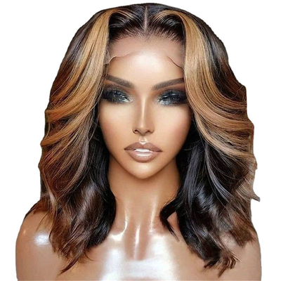 8inch HD Lace Front Peruvian Water Wave Short Blunt Cut Curly Bob Human Hair Wigs fo