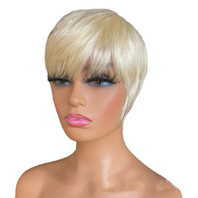 250g-450g Glueless Natural Human Hair Pixie Cut Short Bone Straight Wigs for White Women