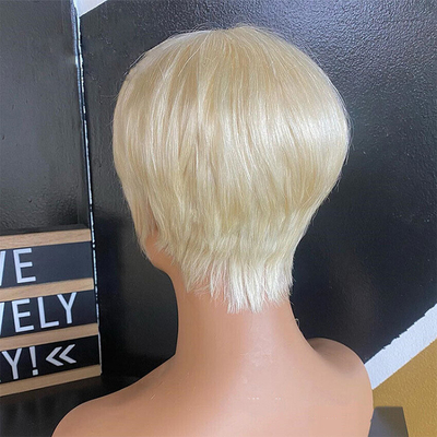 250g-450g Glueless Natural Human Hair Pixie Cut Short Bone Straight Wigs for White Women