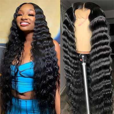 30 Inch Water Deep Wave Body Wave 4x4 Hd Transparent Lace Frontal Raw Human Hair Wig For Black Women