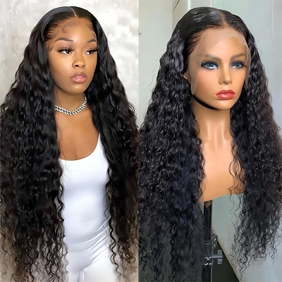 30 Inch Water Deep Wave Body Wave 4x4 Hd Transparent Lace Frontal Raw Human Hair Wig For Black Women