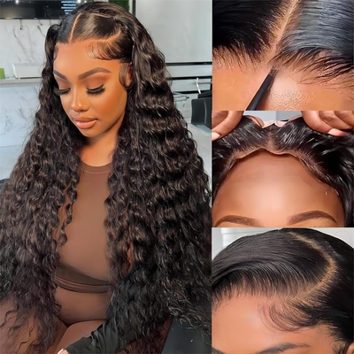 30 Inch Water Deep Wave Body Wave 4x4 Hd Transparent Lace Frontal Raw Human Hair Wig For Black Women