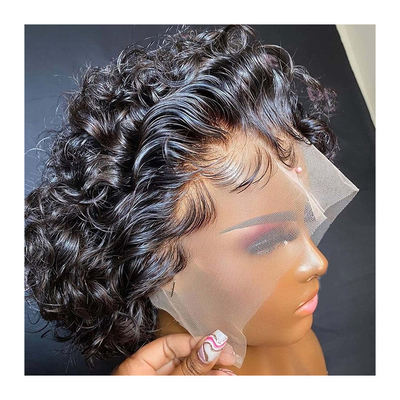 8inch Human Hair Wigs 360 Lace Front Pixie Curls Wig for Soft and Shiny Hair