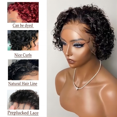 8inch Human Hair Wigs 360 Lace Front Pixie Curls Wig for Soft and Shiny Hair