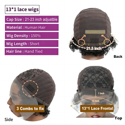 8inch Human Hair Wigs 360 Lace Front Pixie Curls Wig for Soft and Shiny Hair